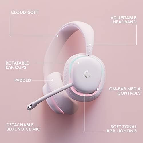 Logitech G735 Wireless Gaming Headset, Customizable LIGHTSYNC RGB Lighting, Bluetooth, 3.5 MM Aux Compatible with PC, Mobile Devices, Detachable Mic - White Mist